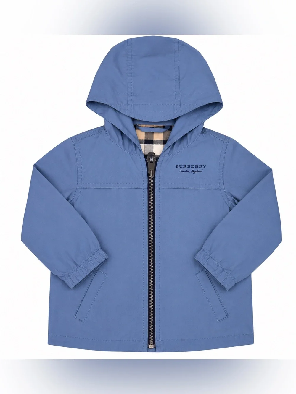 Burberry London Iconic Nova Check Embroidered Hooded Long Sleeve Zip Up Jacket